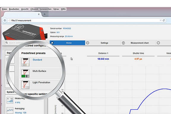 Sensor láser optoNCDT 1420 con interfaz web